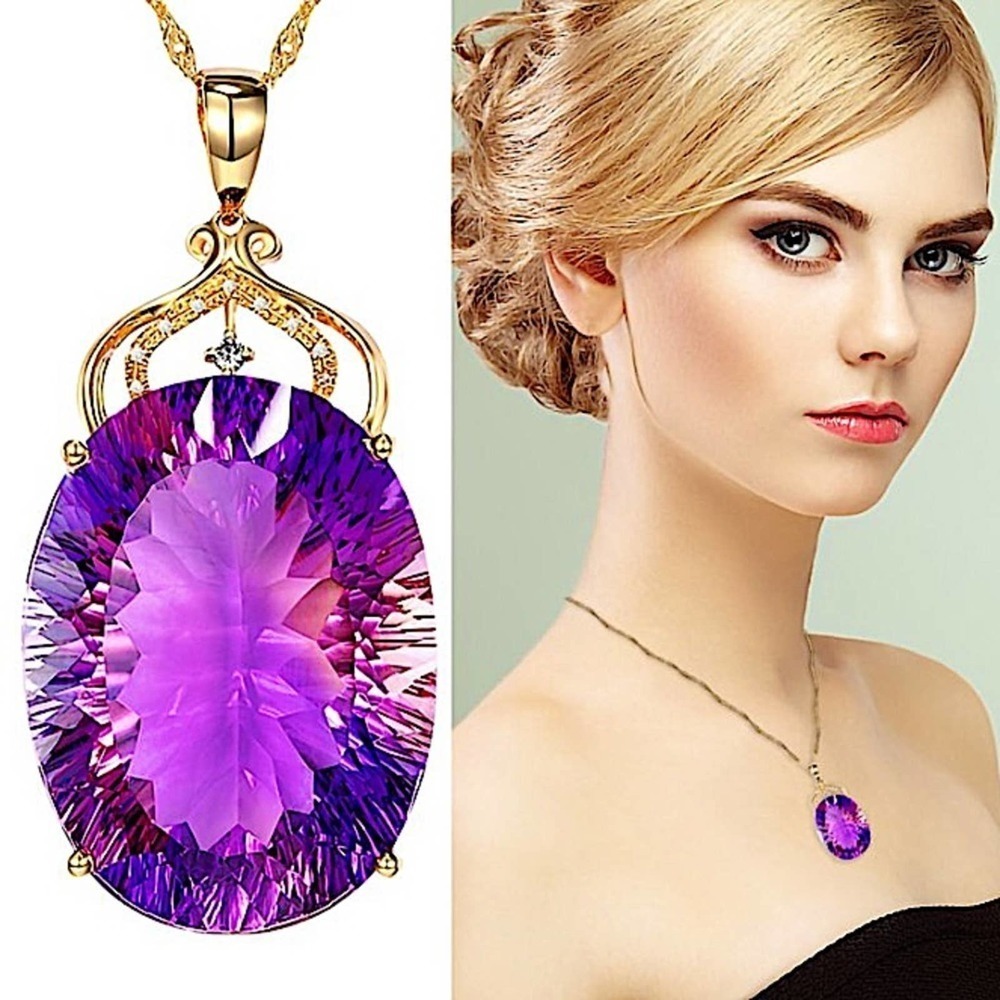 Amethyst Gold Plated Zircon Charm Pendant Necklace